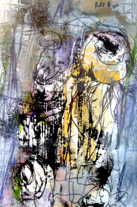 Click to view in high resolution Yellow and Purple Swirls on Paper