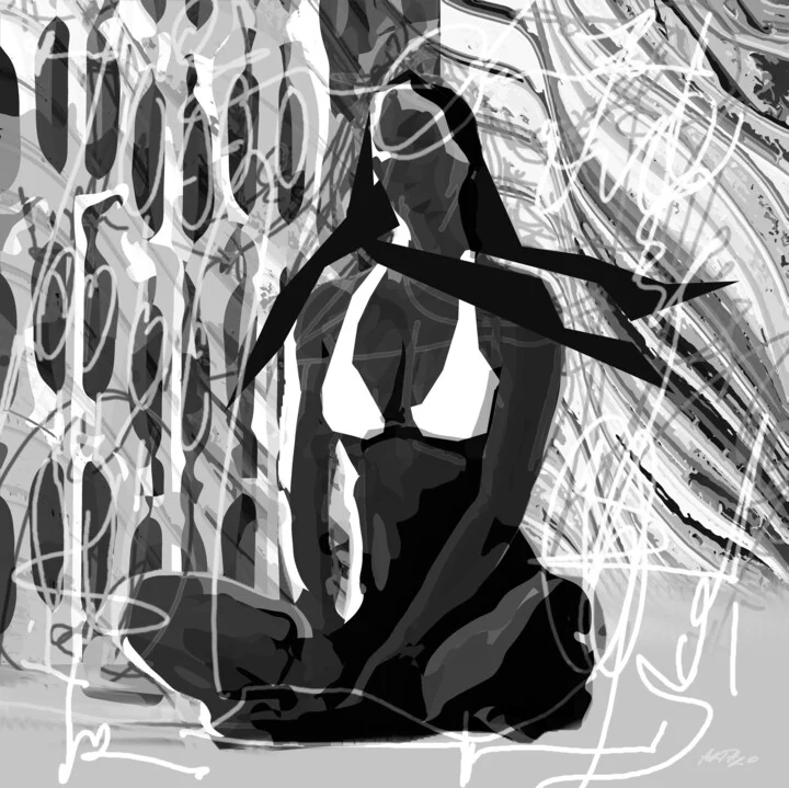 Click to view in high resolution Serene Black and White Meditation Digital Art