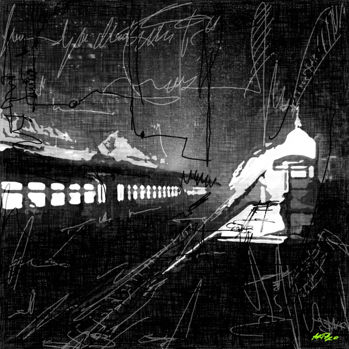 Click to view in high resolution Monochrome Urban Train Digital Artwork