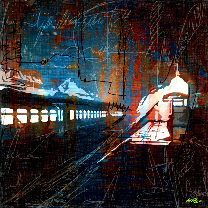 Click to view in high resolution Navy and Orange Anticipation Digital Art