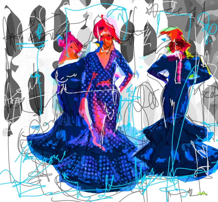 Click to view in high resolution Cerulean and Magenta Flamenco Dancers