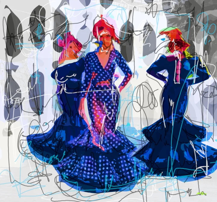 Click to view in high resolution Electric Blue Flamenco Dancers Digital Art