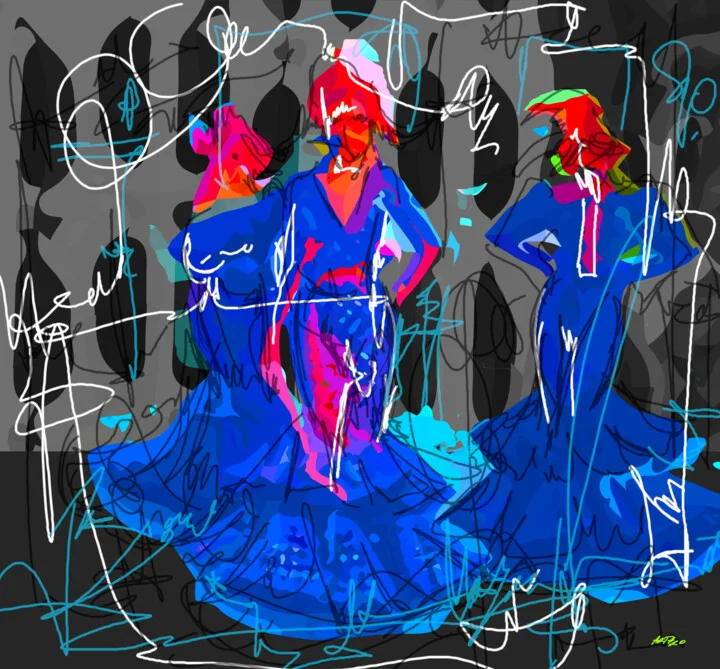 Click to view in high resolution Dynamic Blue Flamenco Dancers Digital Art