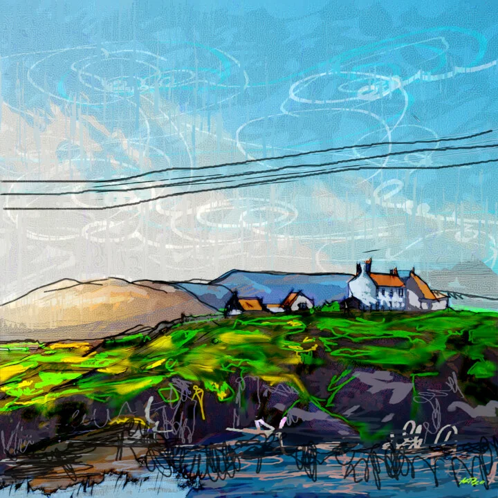 Click to view in high resolution Bright Green Hills and House Digital Art