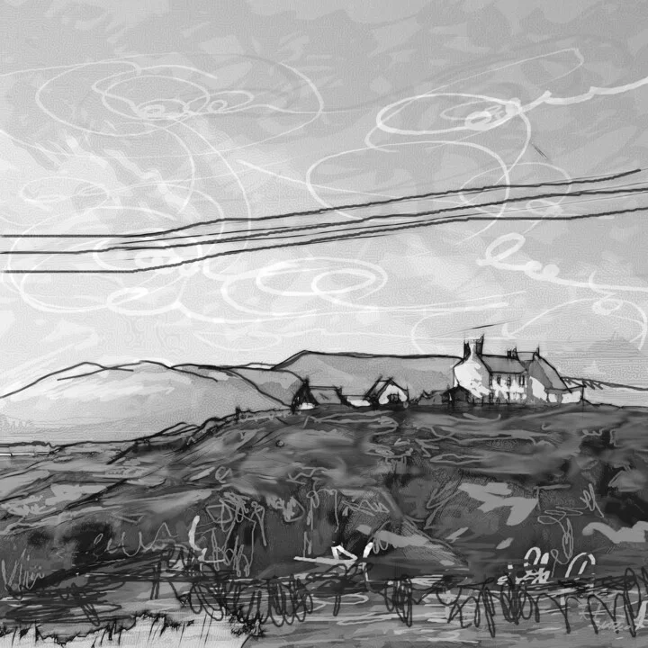 Click to view in high resolution Soft Grey and White Cliffside House Digital Art