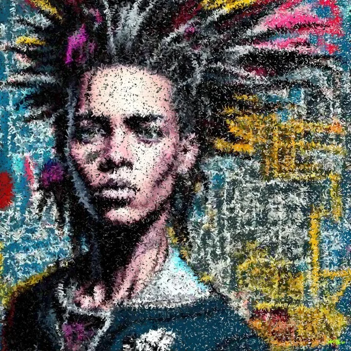 Click to view in high resolution Rich Blue and Pink Dynamic Portrait