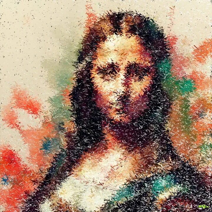 Click to view in high resolution Warm Coral and Forest Green Abstract Portrait