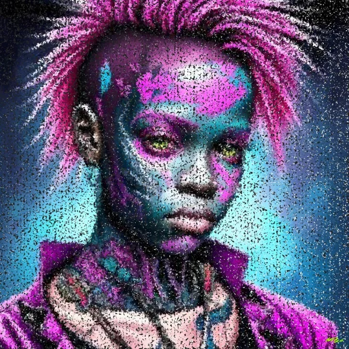 Click to view in high resolution Electric Pink and Teal Portrait