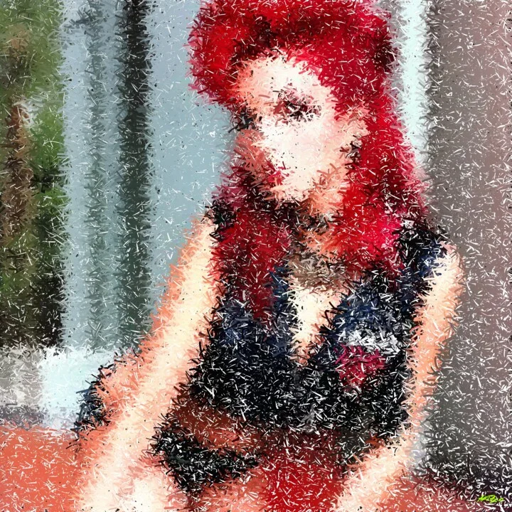 Click to view in high resolution Dynamic Red-Haired Portrait in Digital Technique