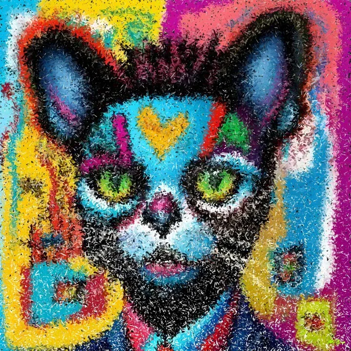 Click to view in high resolution Electric Blue and Orange Cat Portrait