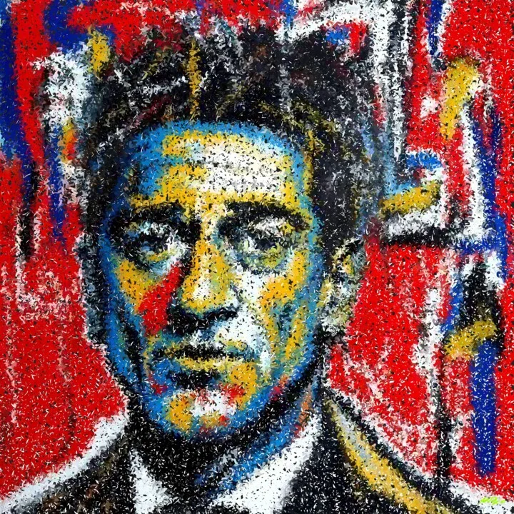 Click to view in high resolution Vibrant Abstract Portrait in Yellow and Red