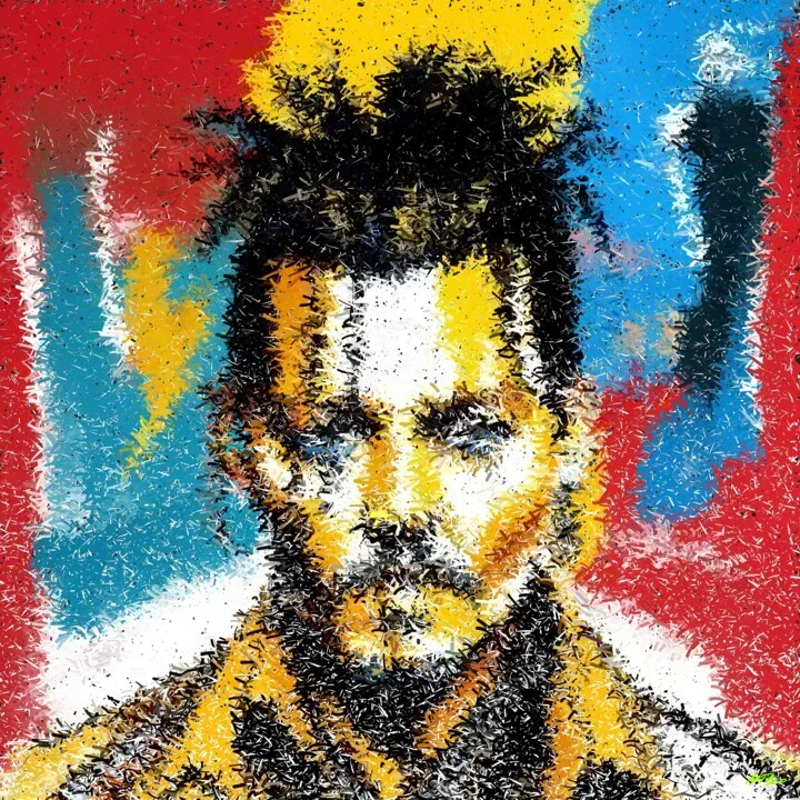 Click to view in high resolution Electric Blue and Crimson Abstract Digital Portrait