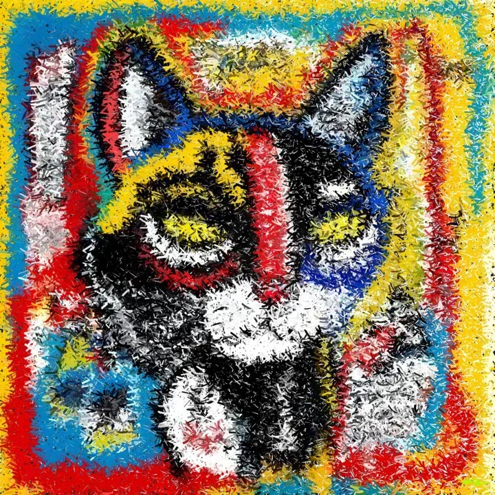 Click to view in high resolution Playful Cat in Colorful Digital Art