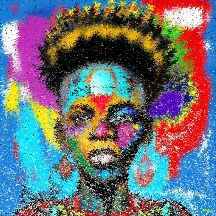 Click to view in high resolution Coral and Royal Blue Digital Portrait