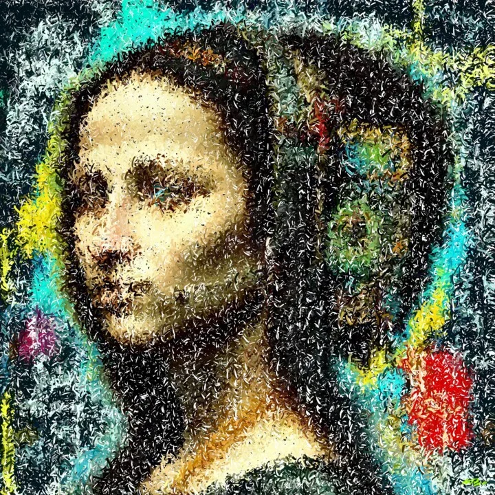 Click to view in high resolution Ochre and Teal Abstract Portrait