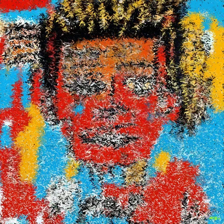 Click to view in high resolution Fiery Red and Blue Abstract Digital Portrait