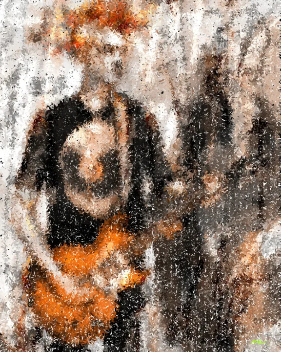 Click to view in high resolution Dynamic Orange and Red Punk Guitarist Art