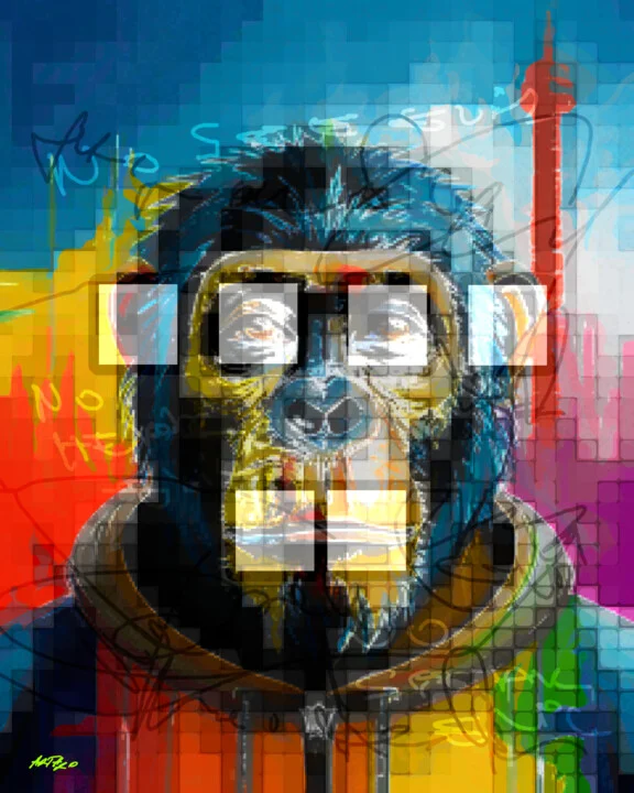 Click to view in high resolution Colorful Ape Astronaut Digital Artwork