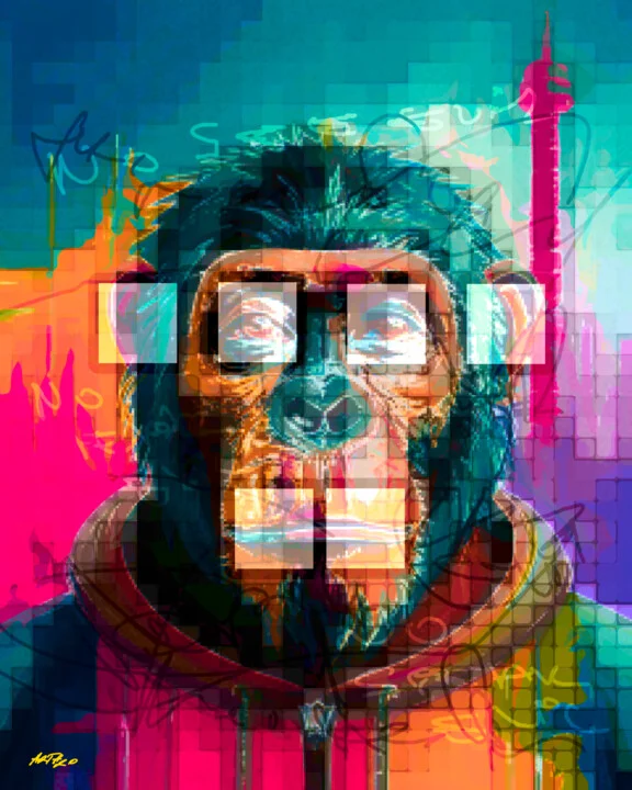 Click to view in high resolution Vivid Blue and Orange Ape Digital Art