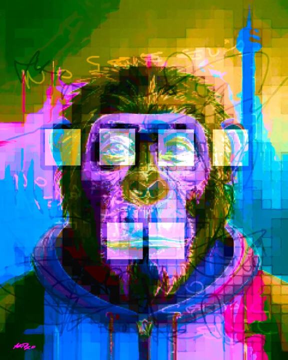 Click to view in high resolution Neon Blue and Pink Ape Astronaut