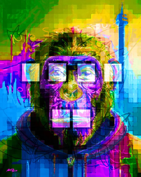 Click to view in high resolution Vivid Green and Yellow Ape Astronaut Digital Art
