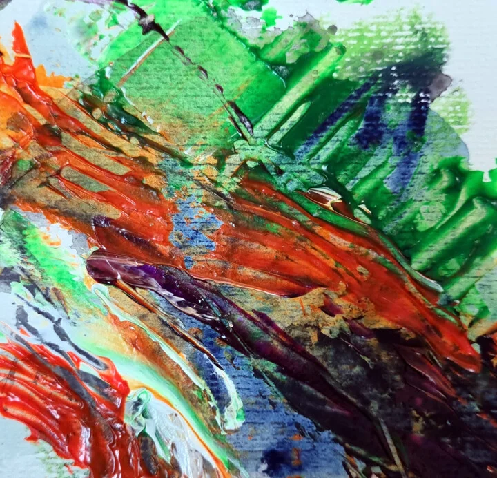 Click to view in high resolution Green and Orange Whirl on Paper