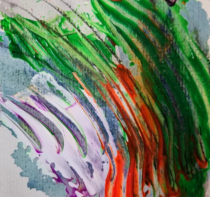 Click to view in high resolution Vibrant Green and Orange Dance on Paper