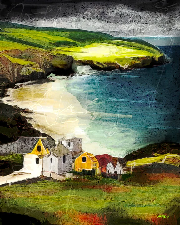 Click to view in high resolution Sunlit Cliffs and Colorful Houses