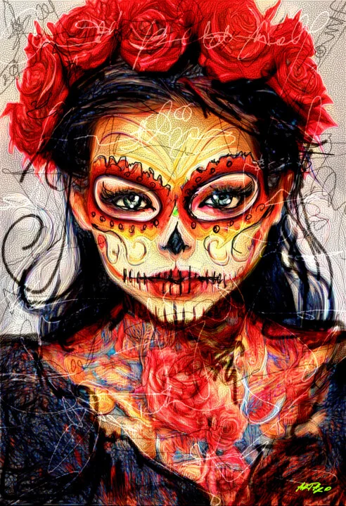 Click to view in high resolution Red and Yellow Painted Woman Digital Art