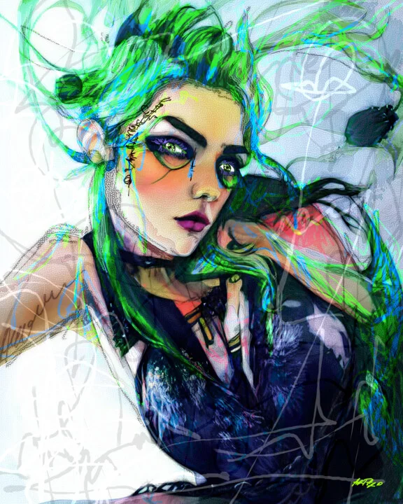 Click to view in high resolution Iridescent Green Punk Fairy Digital Art
