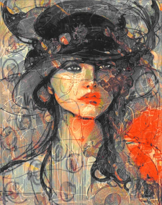 Click to view in high resolution Dynamic Orange and Black Woman Art