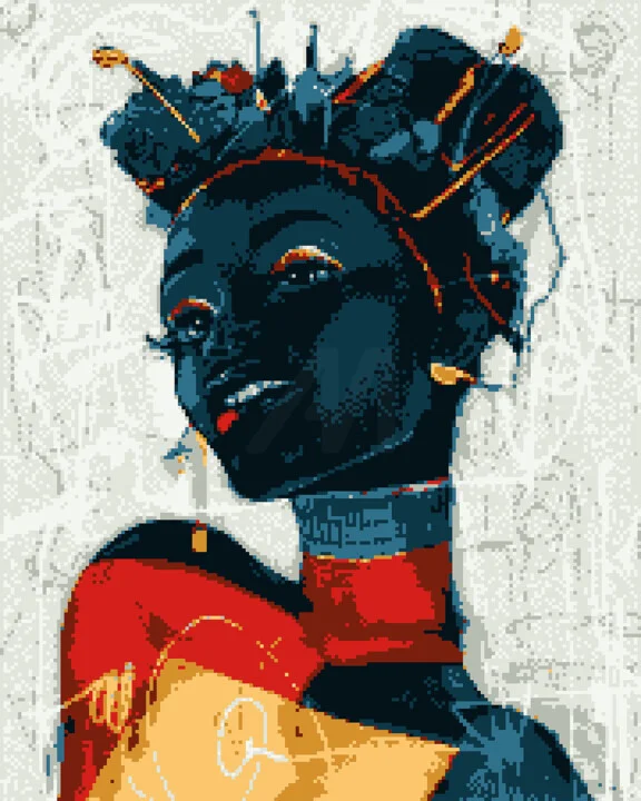 Click to view in high resolution Crimson and Navy Digital Girl Art