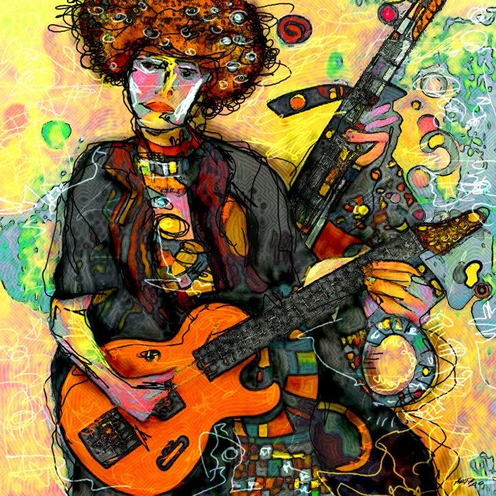 Click to view in high resolution Orange and Yellow Guitarist Digital Portrait