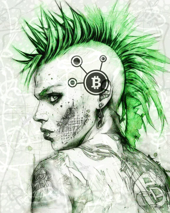 Click to view in high resolution Green Punk Girl with Bitcoin Symbol