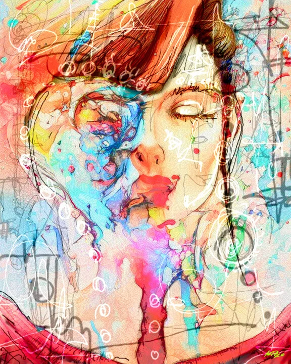 Click to view in high resolution Watercolor Half-Face Portrait