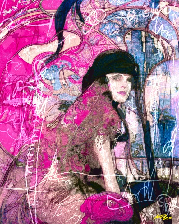 Click to view in high resolution Lilac Woman in Hat Digital Art