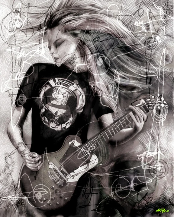 Click to view in high resolution Energetic Black and White Punk Guitarist