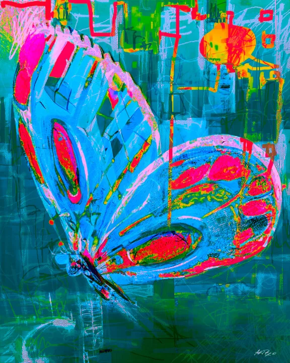 Click to view in high resolution Teal and Pink Abstract Butterfly Art