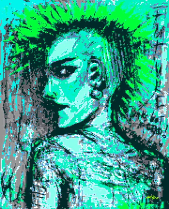 Click to view in high resolution Teal and Green Punk Portrait