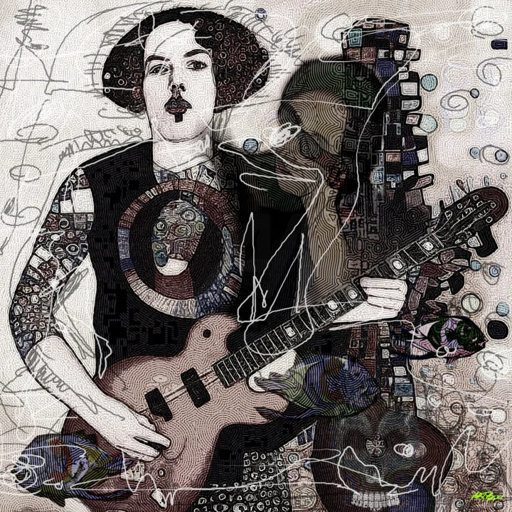 Click to view in high resolution Dynamic Black and White Guitarist Art