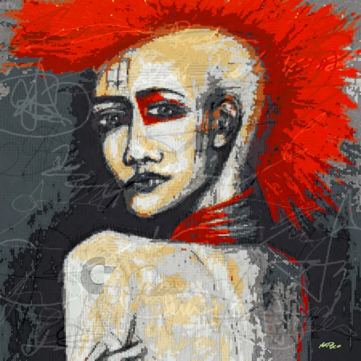 Click to view in high resolution Red and Gray Punk Girl Digital Art