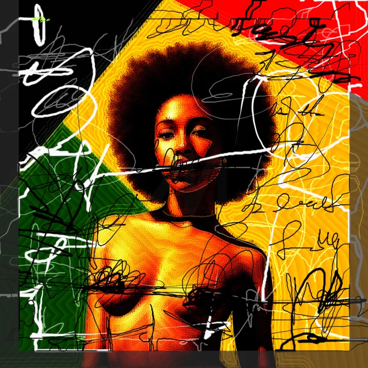 Click to view in high resolution Gold and Green Jamaican Girl Portrait