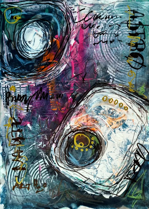 Aqua and Purple Cosmic Abstract on Paper