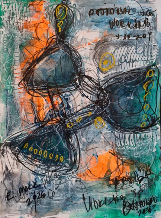 Click to view in high resolution Turquoise and Orange Abstract on Paper