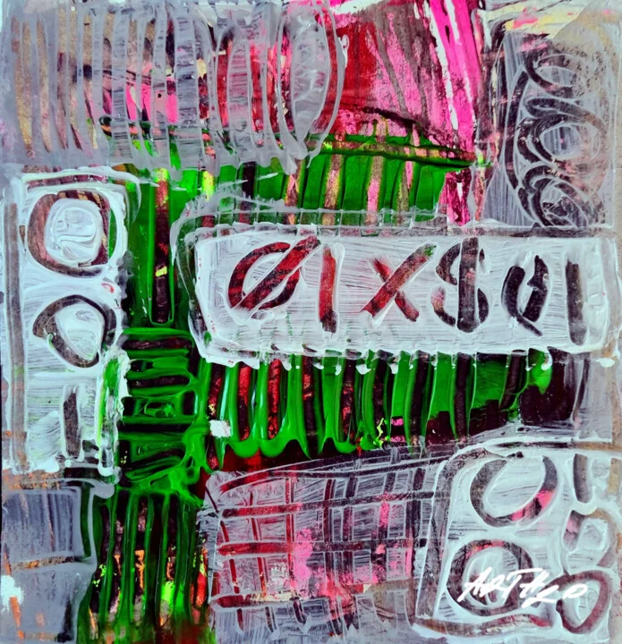 Click to view in high resolution Explosive Pink and Green Abstract on Paper