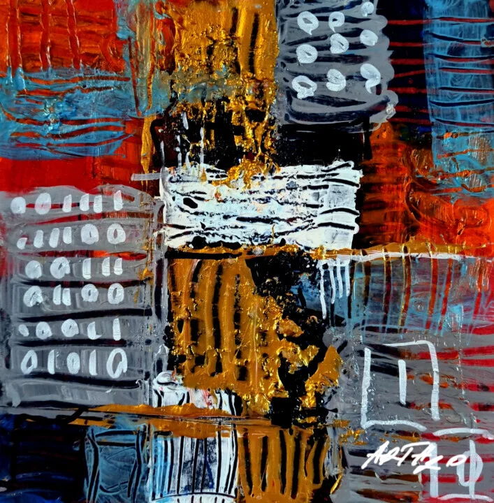 Click to view in high resolution Burnt Orange and Gold Abstract on Paper