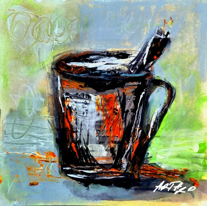 Click to view in high resolution Black and Orange Abstract Acrylic on Paper