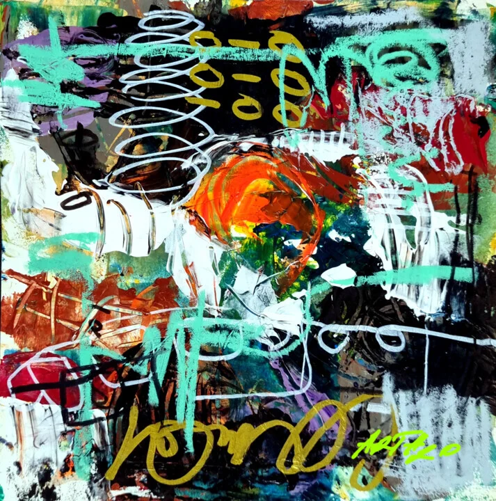 Bold Orange and Black Abstract on Paper