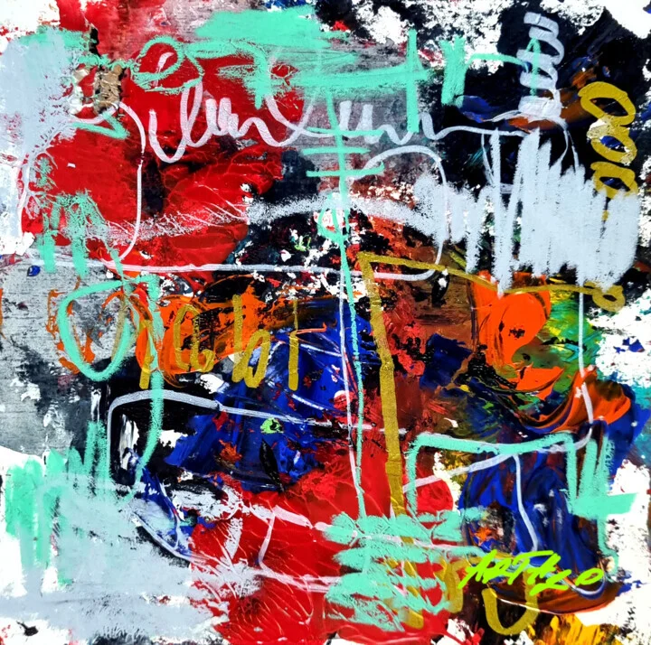 Crimson and Turquoise Abstract Dance