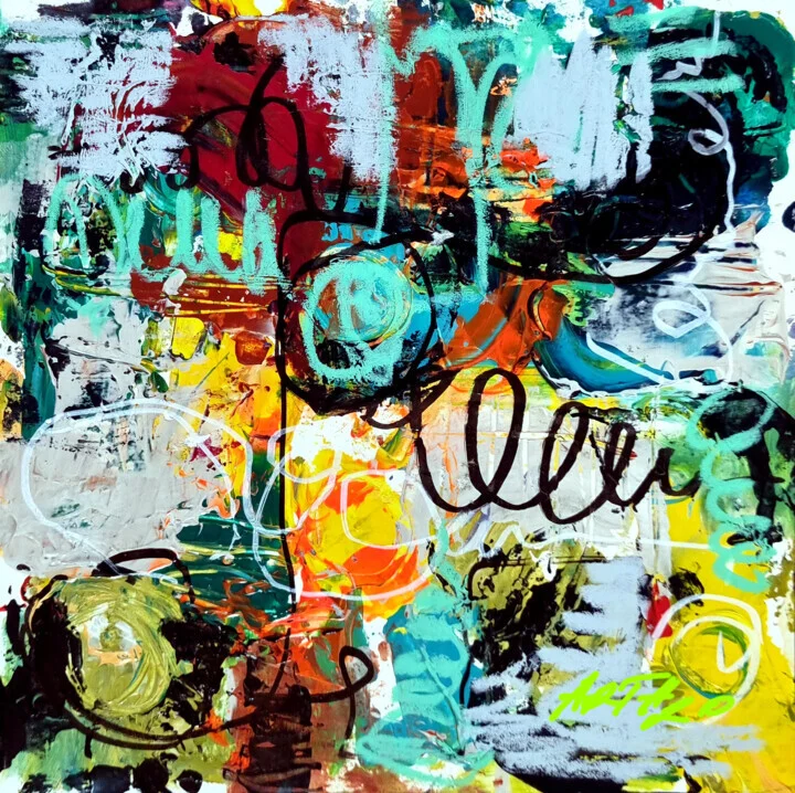 Click to view in high resolution Crimson and Turquoise Abstract on Paper